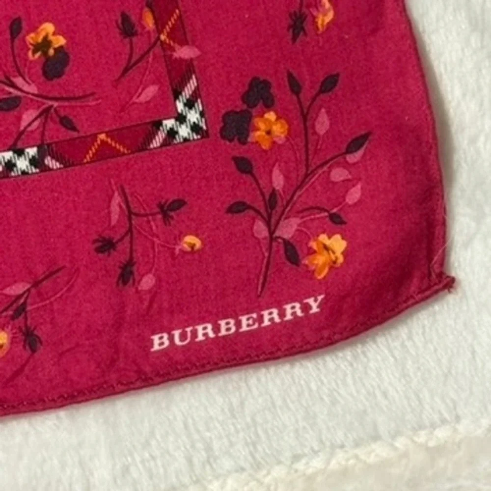 Vtg BURBERRY Scarf Handkerchief Floral Pink Orange Red 18.5